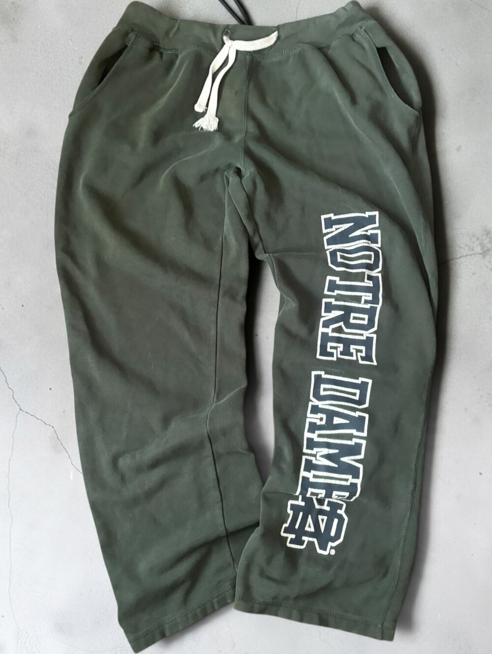 Vintage Notre Dame University Wide Leg Collegiate Sweatpants Forest Green Large